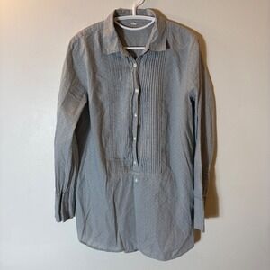 J. Crew Blue White Striped Pintuck Cotton Tunic Shirt Size Small